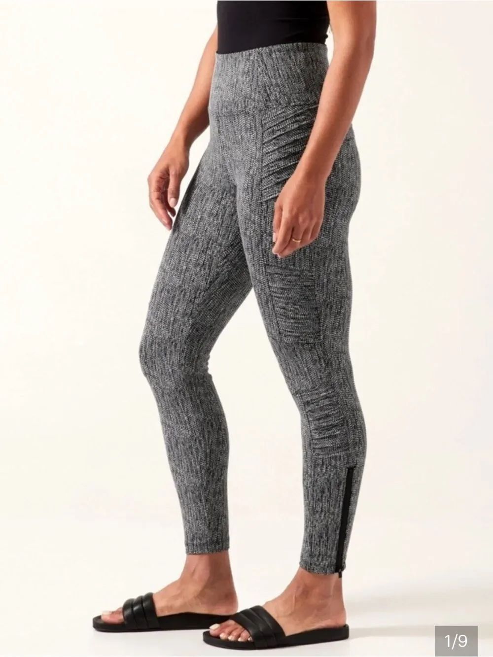 Athleta Delancey Textured Moto Tight Legging Black/White Ankle Zip Womens Large